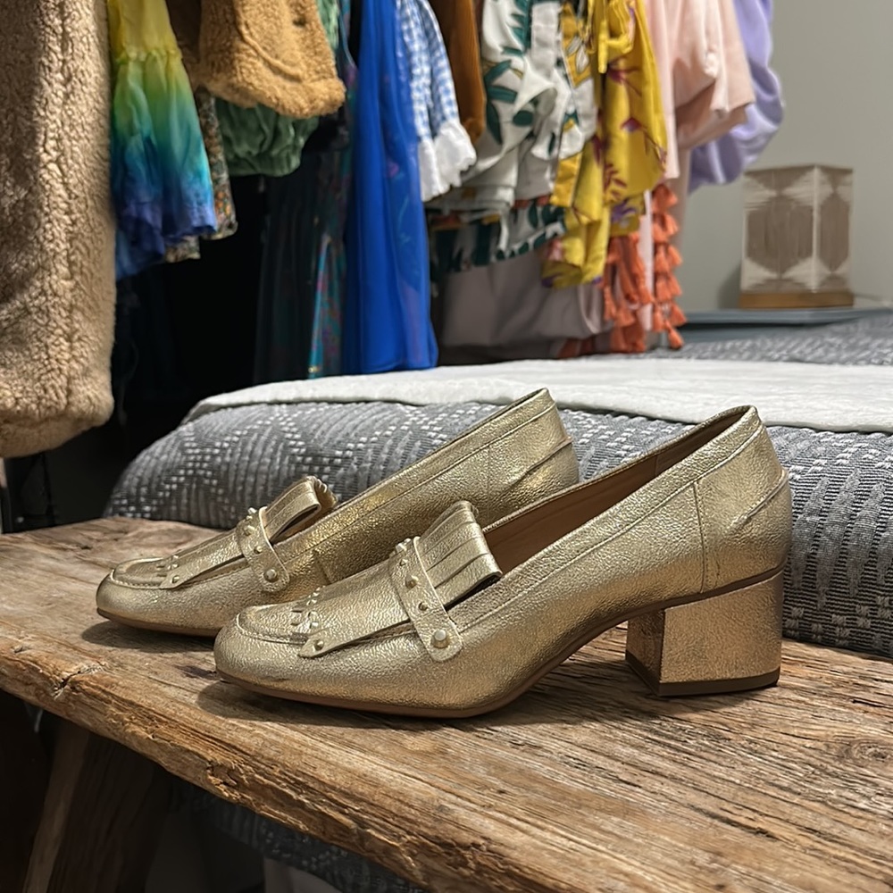 Franco Sarto Gold Heel Loafers
